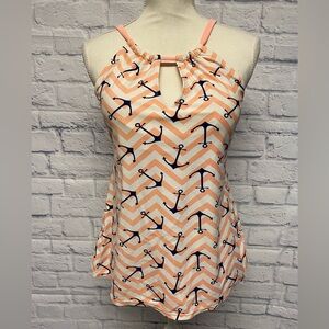 Anchor Chevron Print Tankini Swim Top Size Large